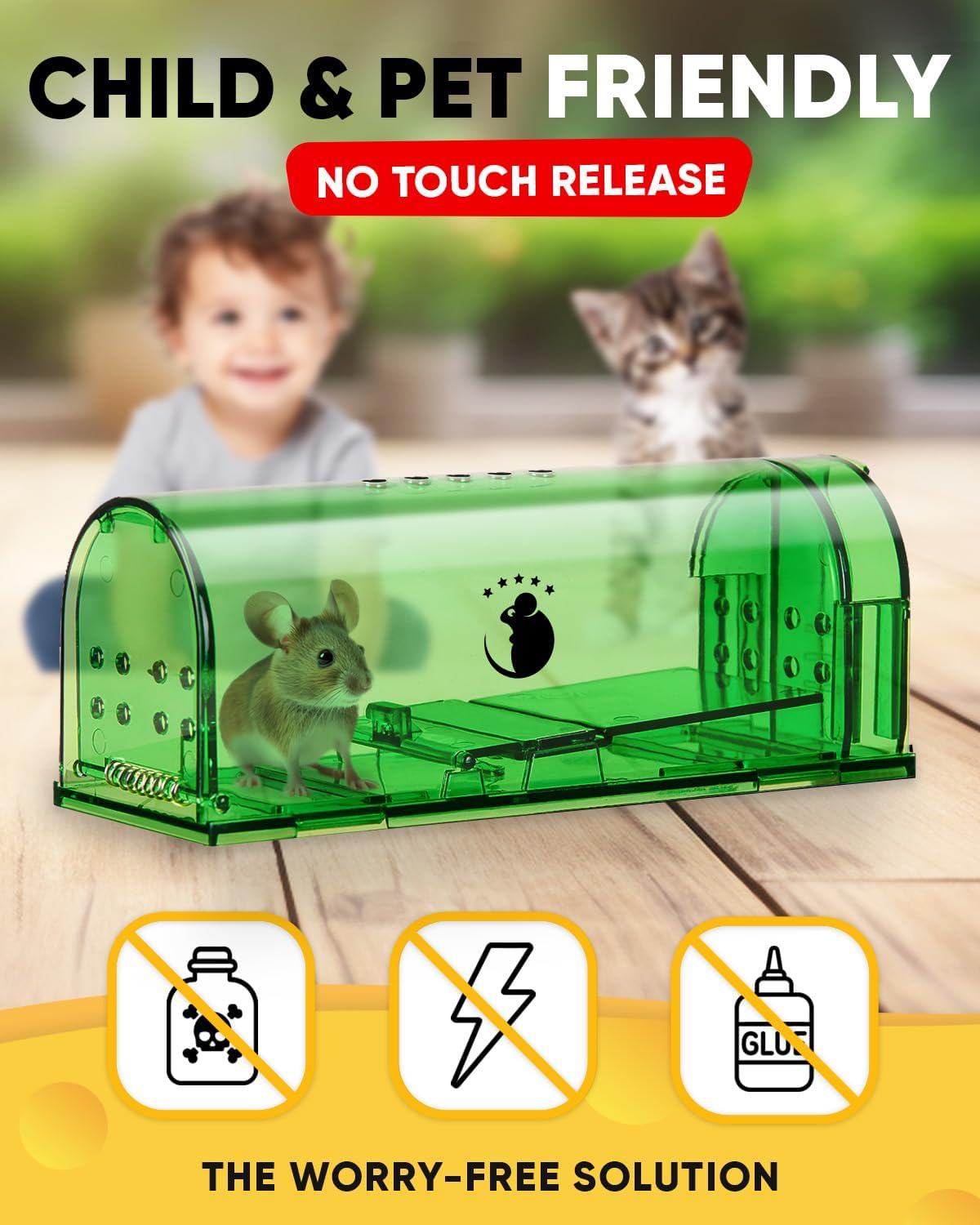 Live Catch Mouse Trap with Clear Viewing Window and Pivot Door, 4-Pack