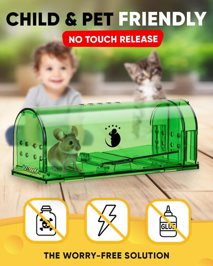 Live Catch Mouse Trap with Clear Viewing Window and Pivot Door, 4-Pack