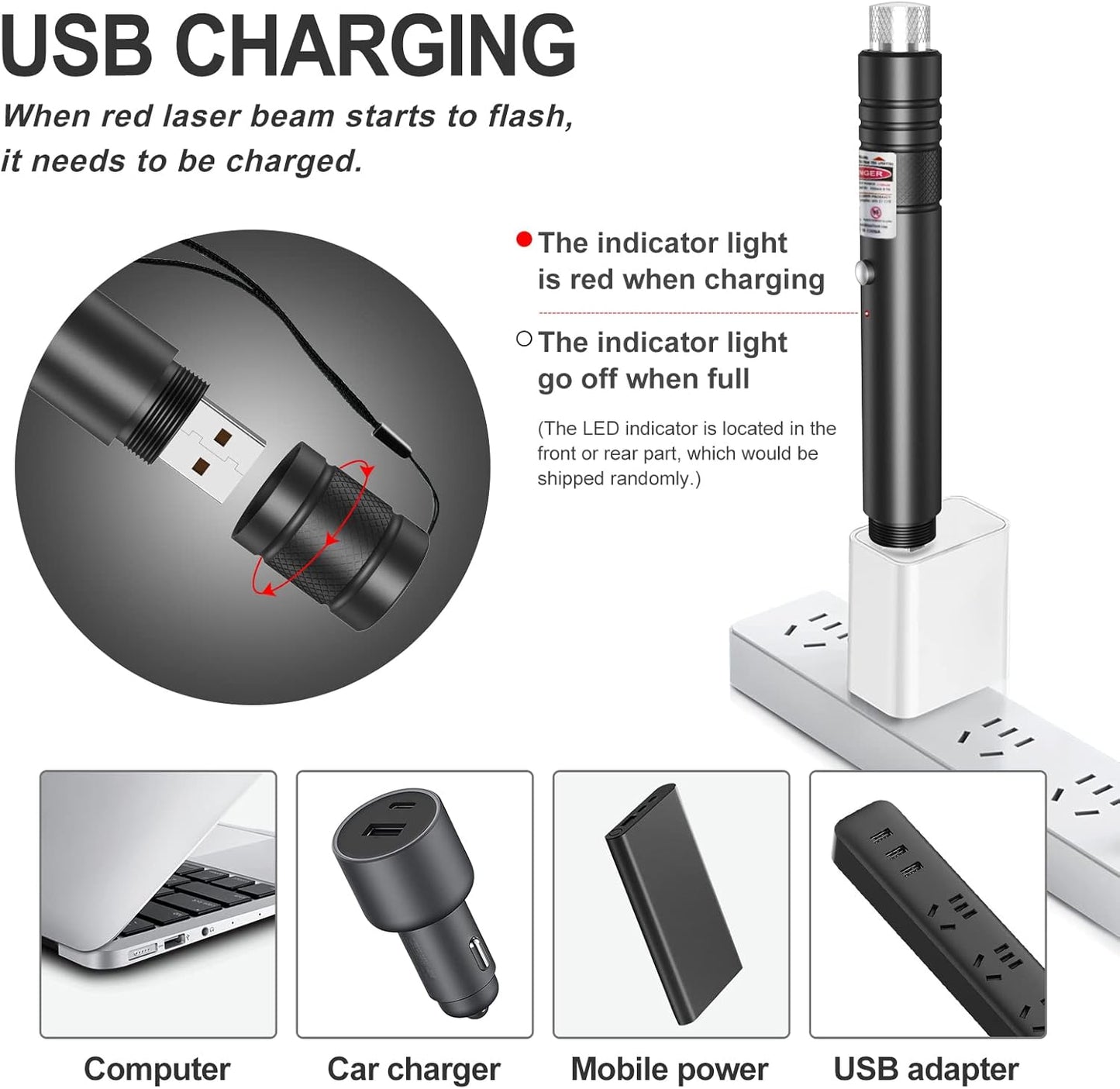 Rechargeable Green Laser Pointer with Rotating Star Cap and 2000 Foot Range