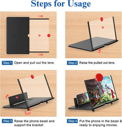 Phone Screen Magnifier with 4X Optical Lens and Adjustable Stand for Movies and Gaming