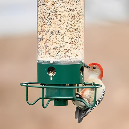 Hanging Bird Feeder with Weight-Activated Spinning Perch and Metal Construction