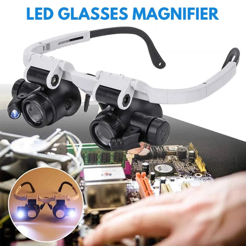 Head Mounted Magnifier with Dual LED Lights and Interchangeable Lenses, 8x 15x 23x