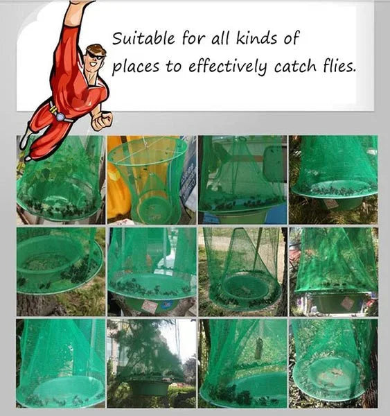 Reusable Fly Trap for Barns and Livestock with Wire Funnel Entry and Natural Bait System