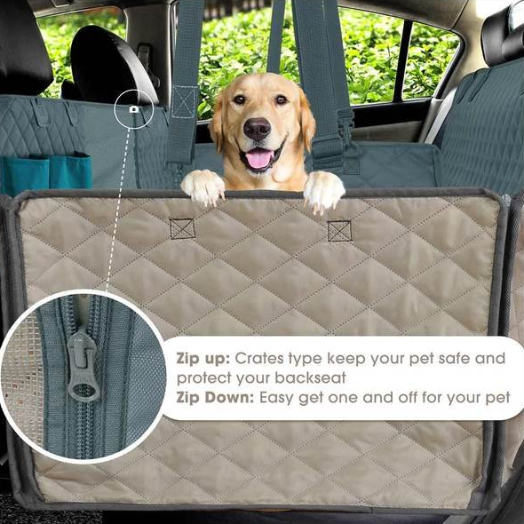 Waterproof Dog Car Seat Hammock with Mesh Window and Zippered Side Panels