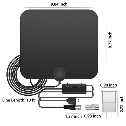 Indoor HDTV Antenna with 37dB Signal Amplifier and 10ft Coaxial Cable