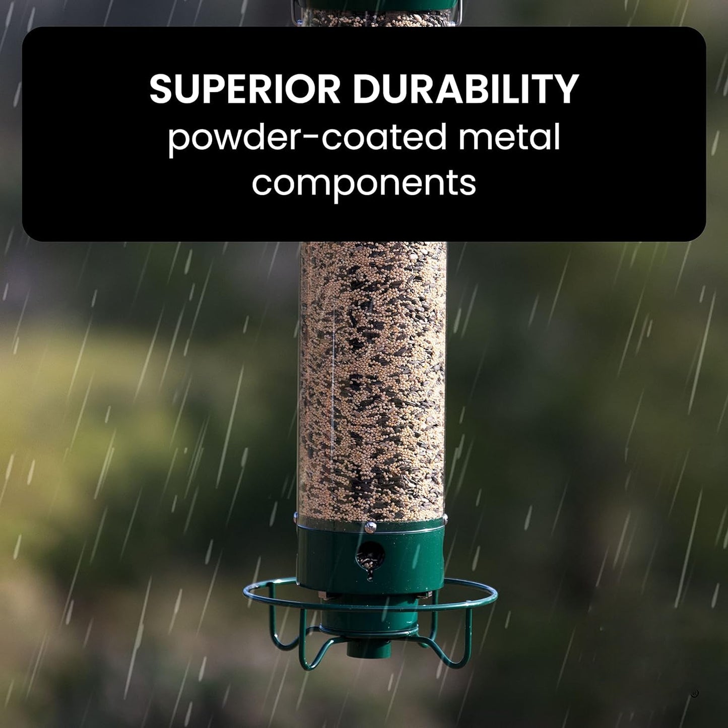 Hanging Bird Feeder with Weight-Activated Spinning Perch and Metal Construction