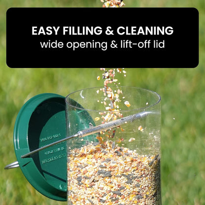 Hanging Bird Feeder with Weight-Activated Spinning Perch and Metal Construction