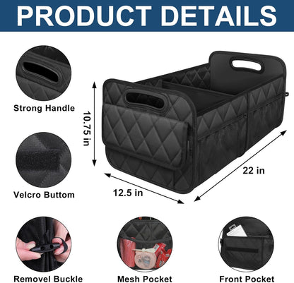 Foldable Car Trunk Organizer with Adjustable Compartments and Grip Bottom, 50L Capacity