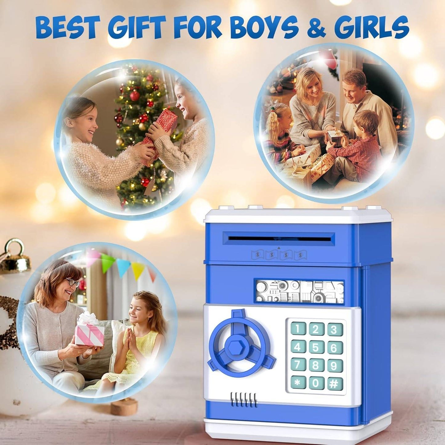 Electronic Piggy Bank with Automatic Bill Detection and Password Lock, Dual Language Audio