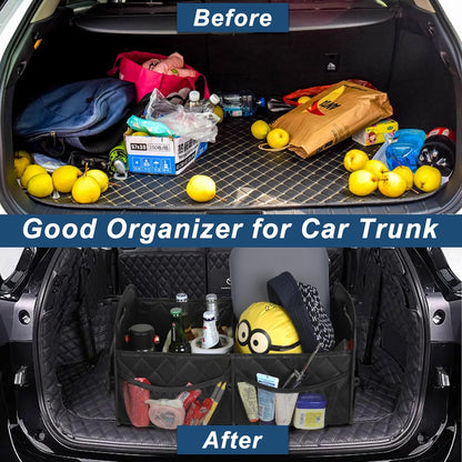 Foldable Car Trunk Organizer with Adjustable Compartments and Grip Bottom, 50L Capacity
