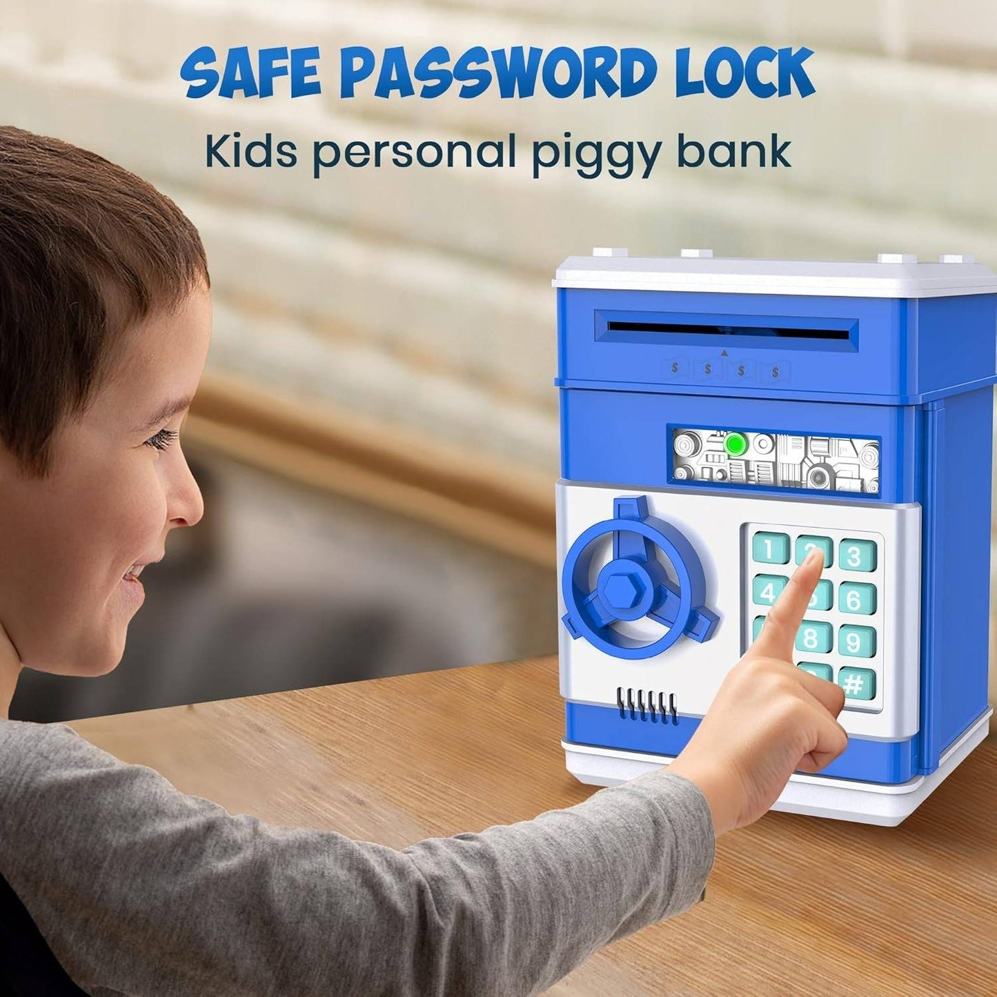 Electronic Piggy Bank with Automatic Bill Detection and Password Lock, Dual Language Audio
