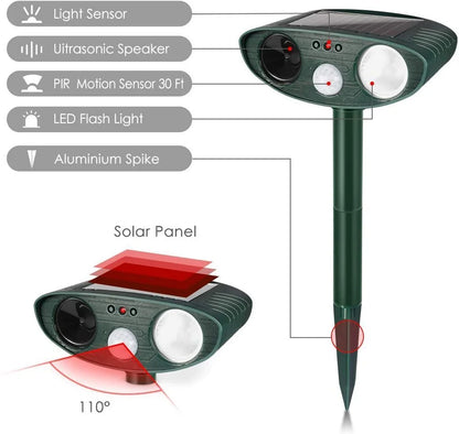 Solar Powered Ultrasonic Animal Repeller with Motion Detection and Flashing Light, Set of 4