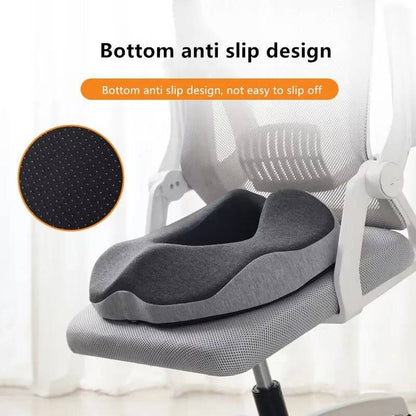 Memory Foam Seat Cushion with Coccyx Cutout and Non-Slip Base, Washable Cover