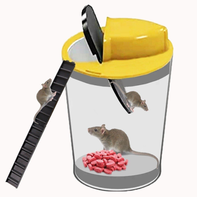 Auto Reset Bucket Mouse Trap with Flip Slide Mechanism and Dual Ladders
