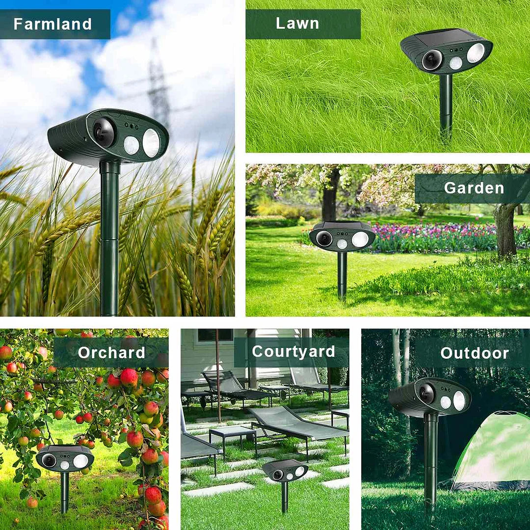 Solar Powered Ultrasonic Animal Repeller with Motion Detection and Flashing Light, Set of 4