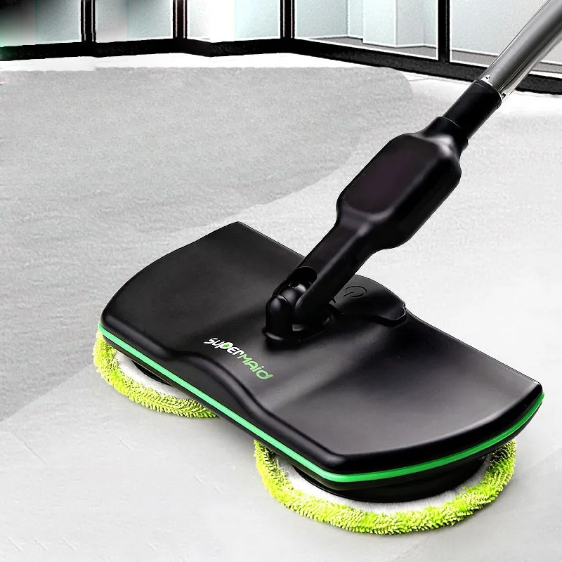 Electric Spin Mop with Dual Motors and Rotating Head, 4 Washable Pads