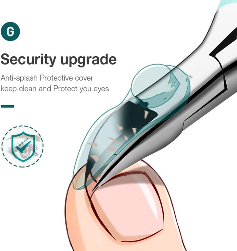 Curved Toenail Clipper with Splash Guard and Ergonomic Handle for Thick Nails