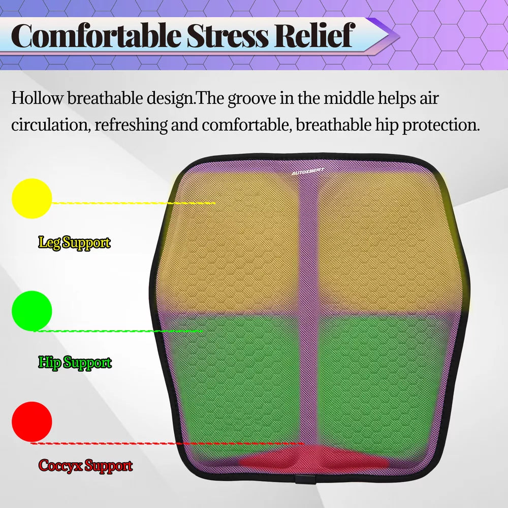 Gel Memory Foam Seat Cushion with Honeycomb Airflow and Ergonomic Contour for Cars and Office Chairs