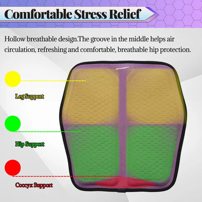 Gel Memory Foam Seat Cushion with Honeycomb Airflow and Ergonomic Contour for Cars and Office Chairs