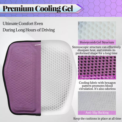 Gel Memory Foam Seat Cushion with Honeycomb Airflow and Ergonomic Contour for Cars and Office Chairs