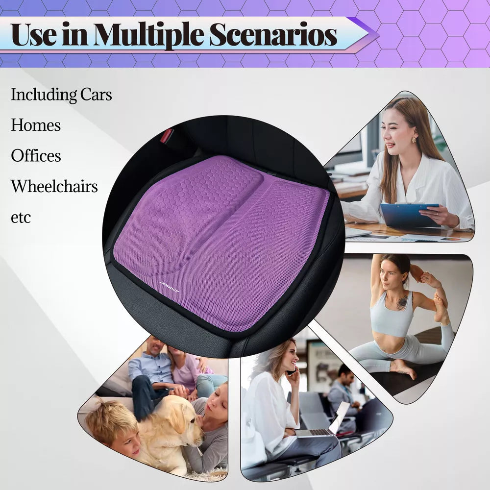 Gel Memory Foam Seat Cushion with Honeycomb Airflow and Ergonomic Contour for Cars and Office Chairs