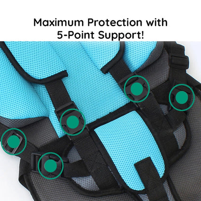 Child Car Seat Cushion with Five Point Safety Strap and Breathable Mesh Lining