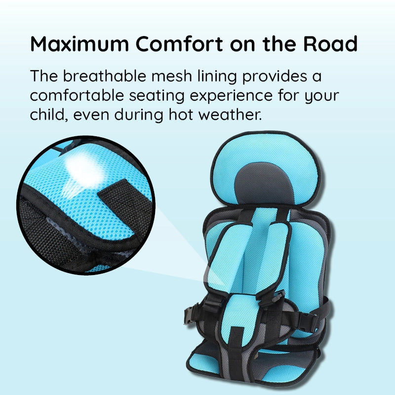 Child Car Seat Cushion with Five Point Safety Strap and Breathable Mesh Lining