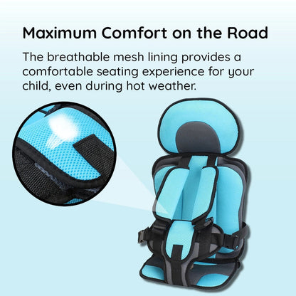 Child Car Seat Cushion with Five Point Safety Strap and Breathable Mesh Lining
