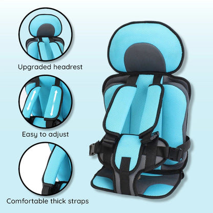 Child Car Seat Cushion with Five Point Safety Strap and Breathable Mesh Lining