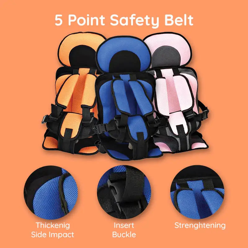 Child Car Seat Cushion with Five Point Safety Strap and Breathable Mesh Lining