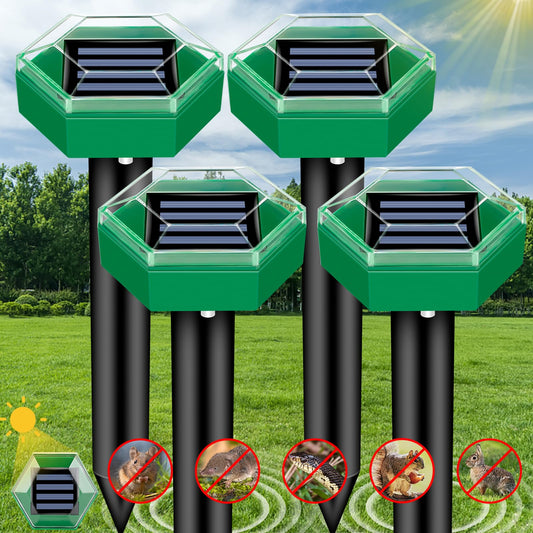 Solar Mole Repeller with Ultrasonic Vibration and Rechargeable Battery, 4-Pack