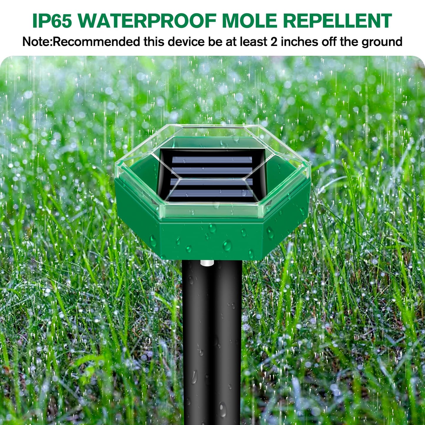 Solar Mole Repeller with Ultrasonic Vibration and Rechargeable Battery, 4-Pack
