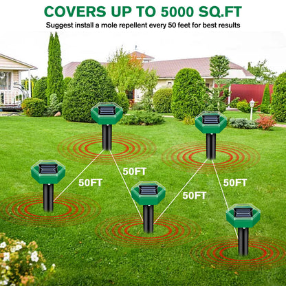 Solar Mole Repeller with Ultrasonic Vibration and Rechargeable Battery, 4-Pack