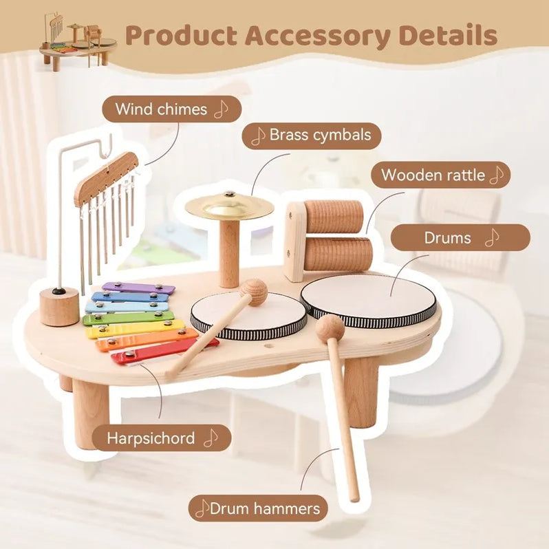 Wooden Drum and Xylophone Music Station with Five Instruments for Toddlers