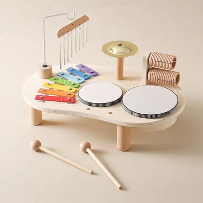 Wooden Drum and Xylophone Music Station with Five Instruments for Toddlers