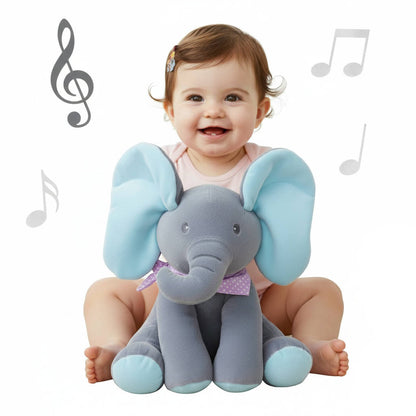 Interactive Plush Elephant with Peekaboo Ears and Two Songs for Toddlers