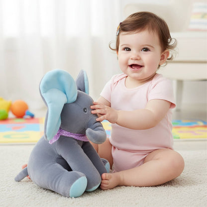Interactive Plush Elephant with Peekaboo Ears and Two Songs for Toddlers