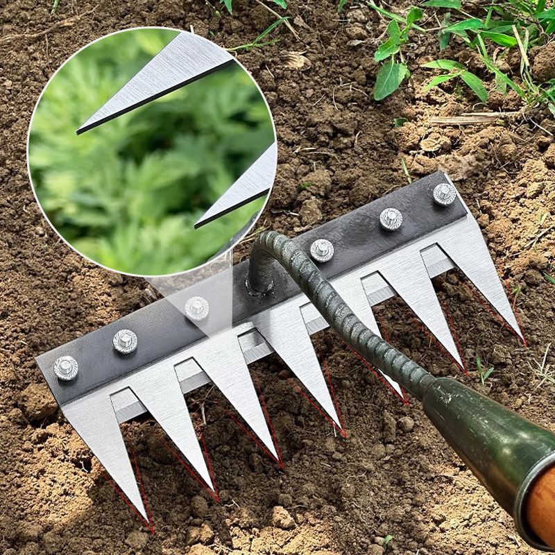 Detachable Rake Head with Carbon Steel Tines and Nail Hole Mounting