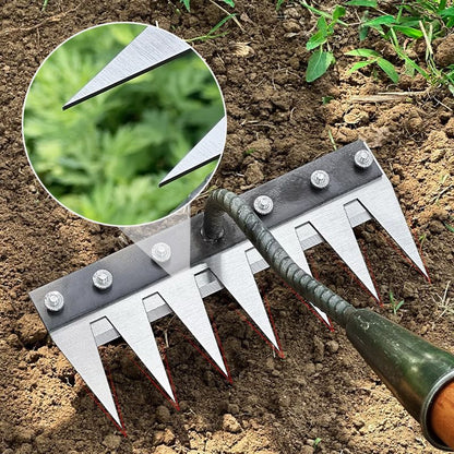 Detachable Rake Head with Carbon Steel Tines and Nail Hole Mounting