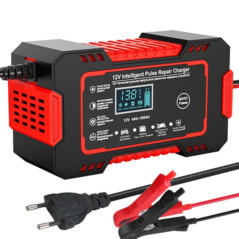 Intelligent Pulse Repair Charger with LCD Display and Multi-Battery Support for 12V Vehicles