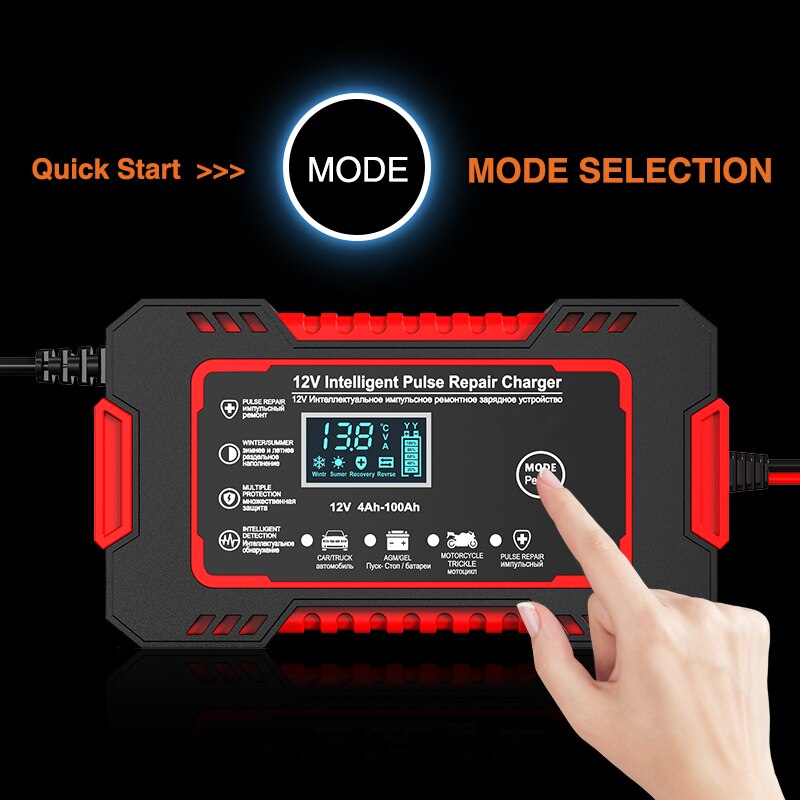 Intelligent Pulse Repair Charger with LCD Display and Multi-Battery Support for 12V Vehicles