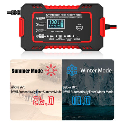 Intelligent Pulse Repair Charger with LCD Display and Multi-Battery Support for 12V Vehicles