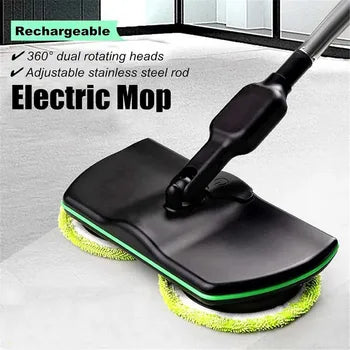 Electric Spin Mop with Dual Motors and Rotating Head, 4 Washable Pads