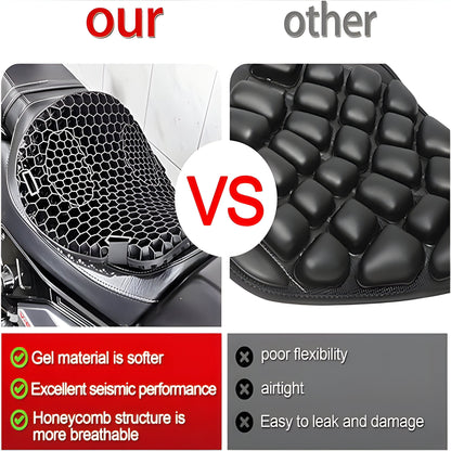 Gel Motorcycle Seat Cushion with Honeycomb Ventilation and Dual Strap Attachment