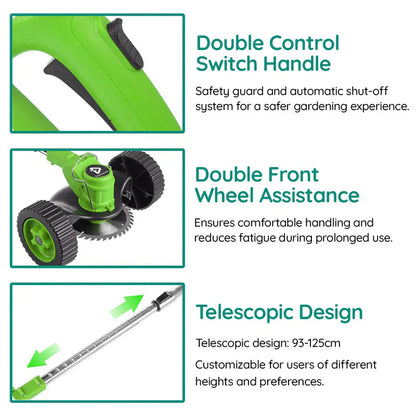 Cordless Grass Trimmer with 24V Motor and Adjustable Telescopic Handle, Multi-Angle Head