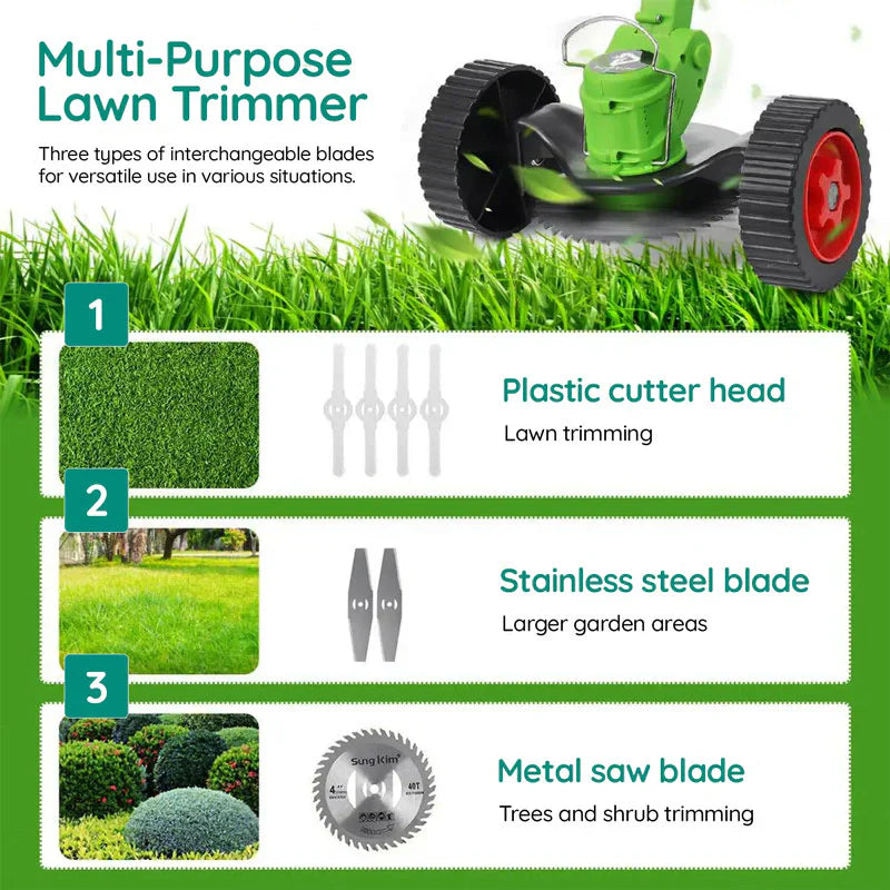 Cordless Grass Trimmer with 24V Motor and Adjustable Telescopic Handle, Multi-Angle Head