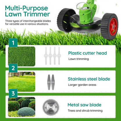 Cordless Grass Trimmer with 24V Motor and Adjustable Telescopic Handle, Multi-Angle Head