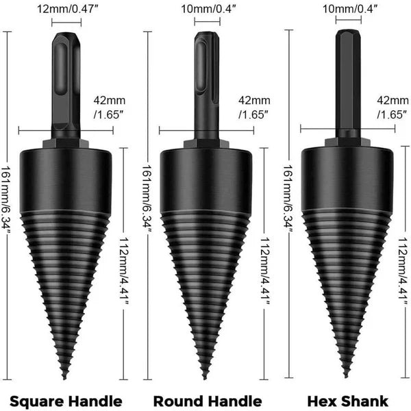 Wood Splitting Drill Bit with Threaded Design and Multiple Handles for Power Drills