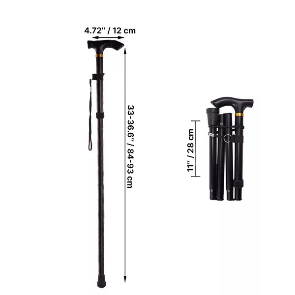 Telescopic Walking Stick with Rubber Grip and Wrist Strap, Four Section Foldable Design