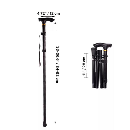Telescopic Walking Stick with Rubber Grip and Wrist Strap, Four Section Foldable Design